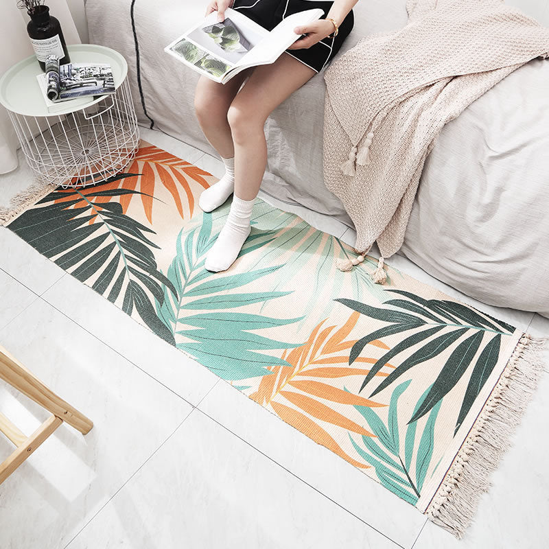Fringed cotton striped rug
