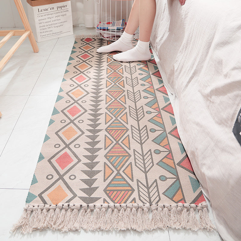 Fringed cotton striped rug