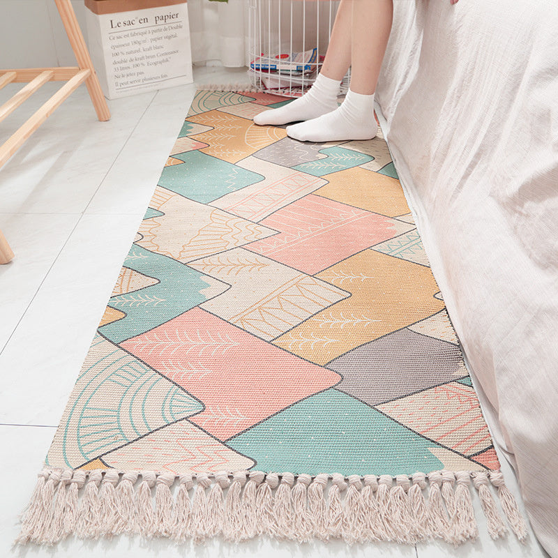 Fringed cotton striped rug