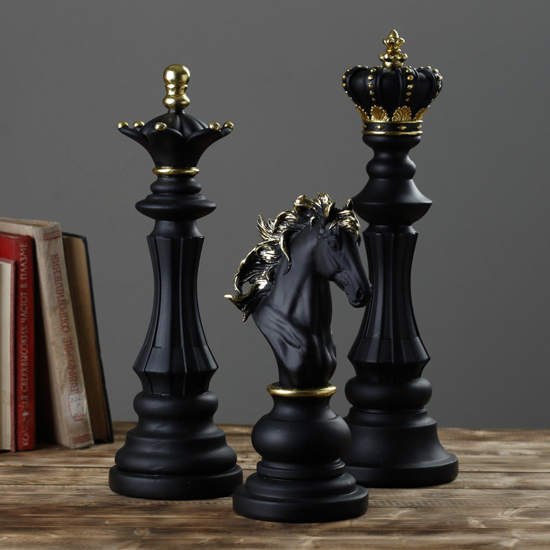 Chess King & Queen Knight Statue Sculpture