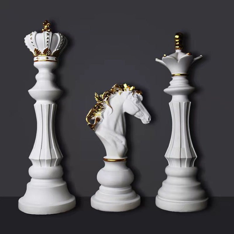 Chess King & Queen Knight Statue Sculpture