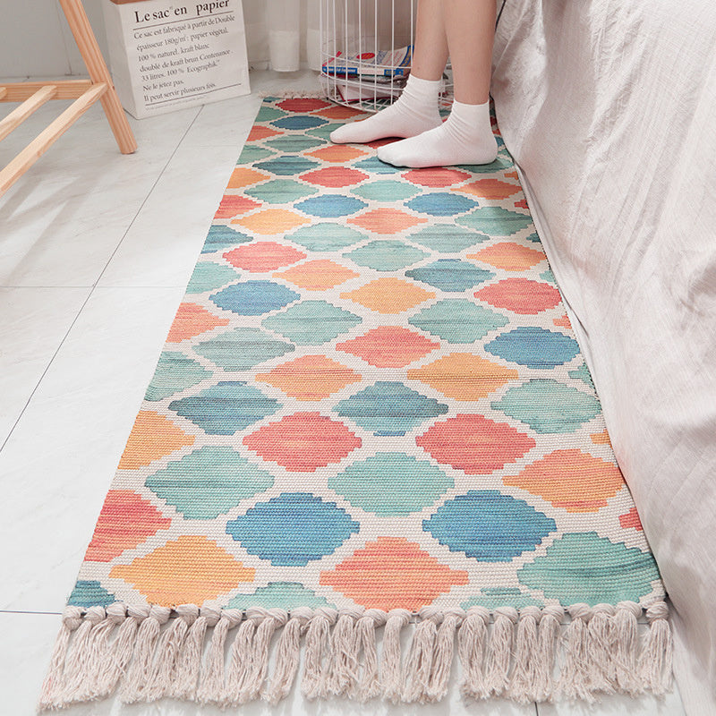 Fringed cotton striped rug