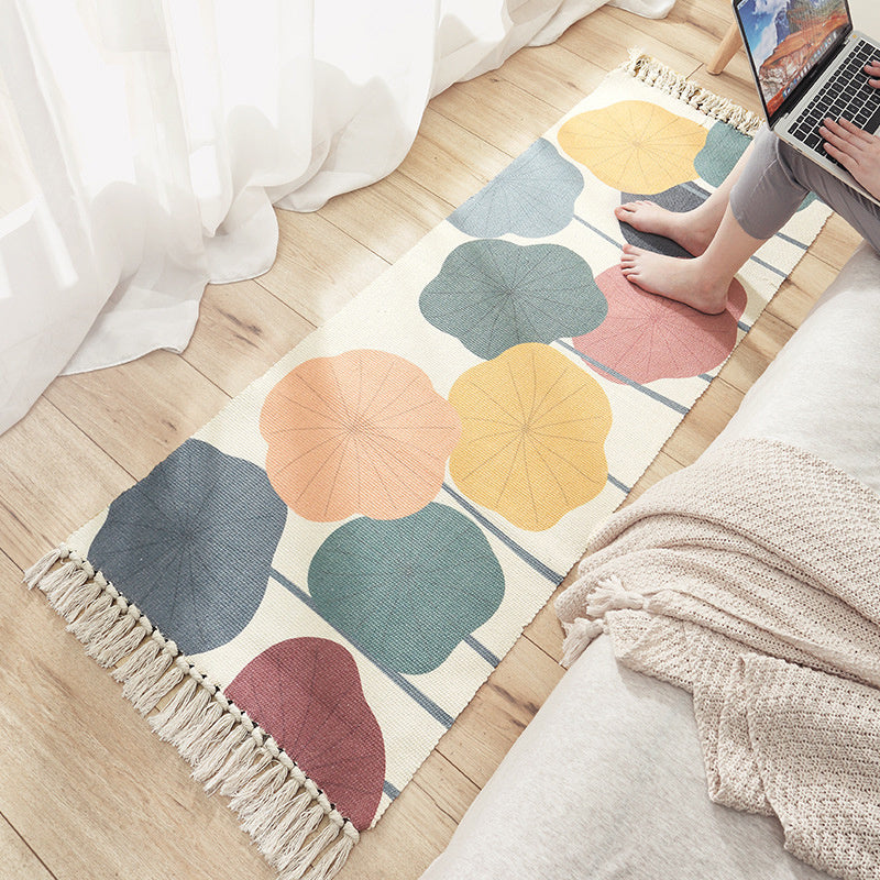 Fringed cotton striped rug
